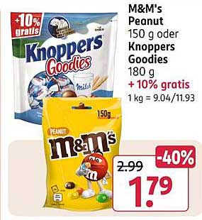 M&M's Peanut 150 g oder Knoppers Goodies 180 g + 10% gratis