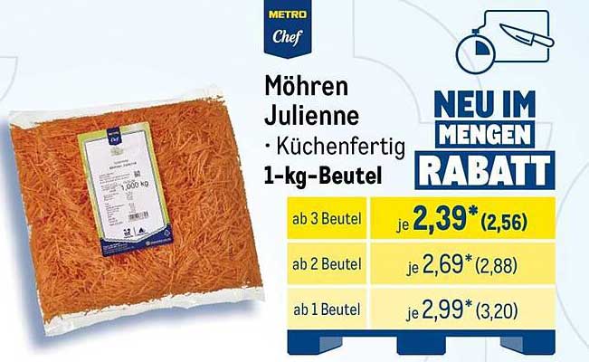 Möhren Julienne · Küchenfertig 1-kg-Beutel