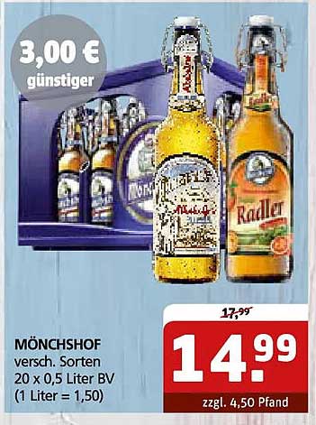 MÖNCHSHOF versch. Sorten 20 x 0,5 Liter BV (1 Liter = 1,50)