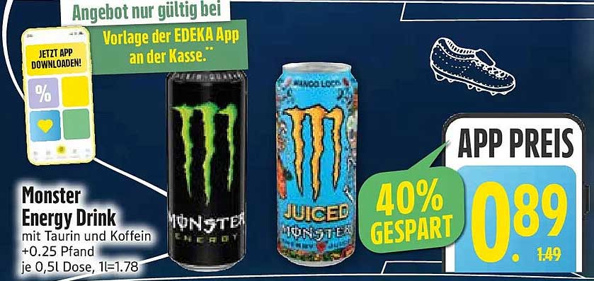 Monster Energy Drink mit Taurin und Koffein +0.25 Pfand je 0,5l Dose