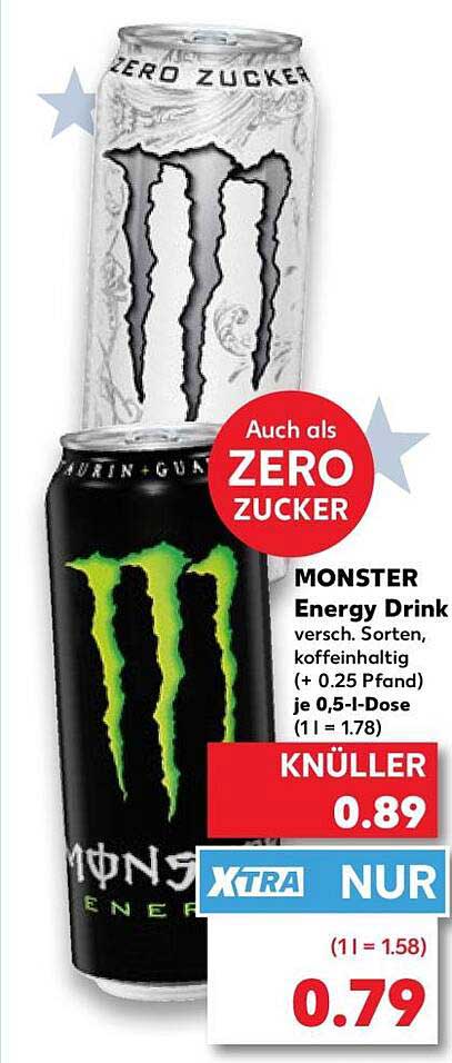 MONSTER Energy Drink versch. Sorten, koffeinhaltig (+ 0.25 Pfand) je 0,5-l-Dose