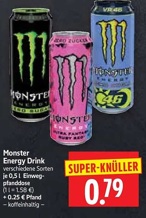 Monster Energy Drink verschiedene Sorten je 0,5 l Einweg-pfandflaschen