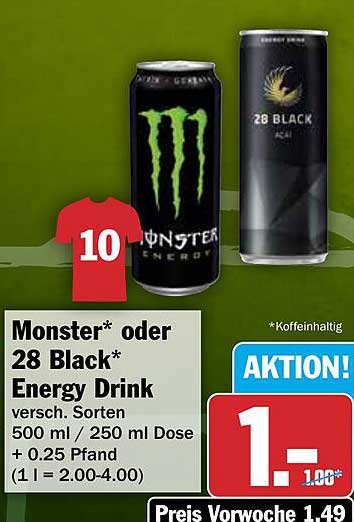Monster* oder 28 Black* Energy Drink versch. Sorten 500 ml / 250 ml Dose + 0.25 Pfand (1 l = 2.00-4.00)