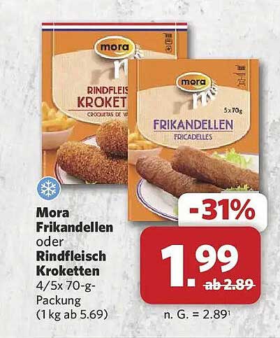 Mora Frikandellen oder Rindfleisch Kroketten 4/5x70-g-Packung (1 kg ab 5.69)