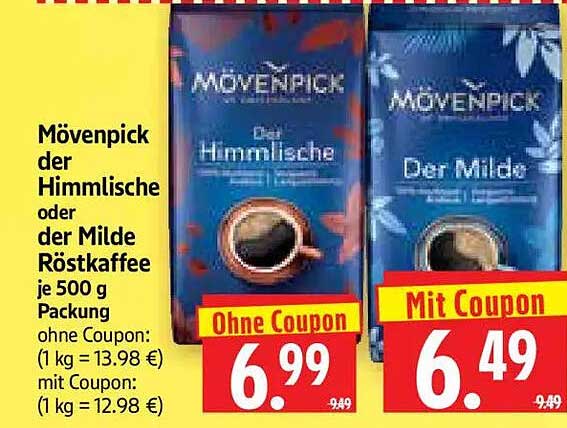 Mövenpick der Himmlische oder der Milde Röstkaffee je 500 g Packung