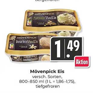 Mövenpick Eis versch. Sorten, 800–850 ml (1 L = 1,86–1,75), tiefgefroren