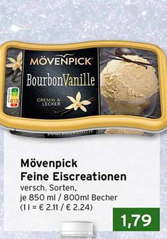 Mövenpick Feine Eiscreationen versch. Sorten, je 850 ml / 800ml Becher (1 l = € 2.11 / € 2.24)