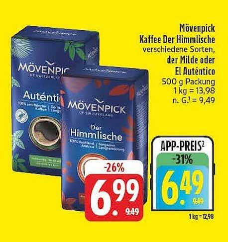 Mövenpick Kaffee Der Himmlische verschiedene Sorten, der Milde oder El Auténtico 500 g Packung