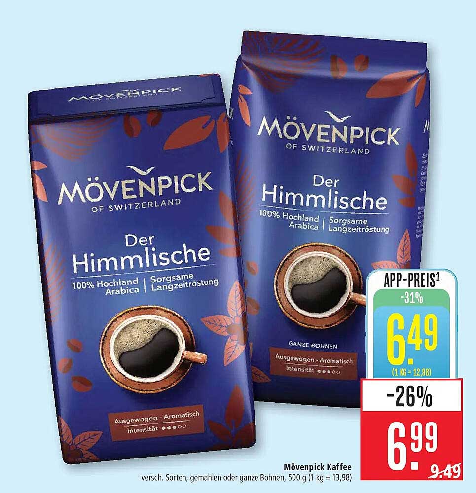 Mövenpick Kaffee versch. Sorten, gemahlen oder ganze Bohnen, 500 g (1 kg = 13,98)