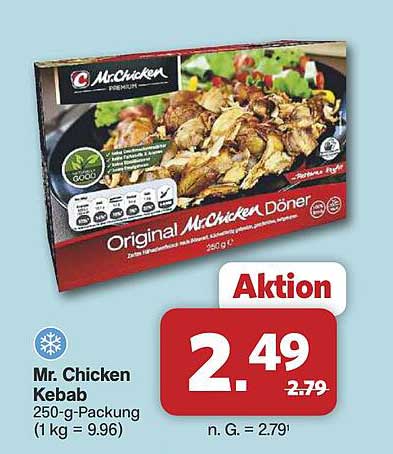 Mr. Chicken Kebab 250-g-Packung (1 kg = 9.96)