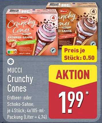 MUCCI Crunchy Cones Erdbeer- oder Schoko-Sahne; je 4 Stück; 4x105-ml-Packung