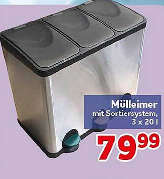 Mülleimer mit Sortiersystem, 3 x 20 l