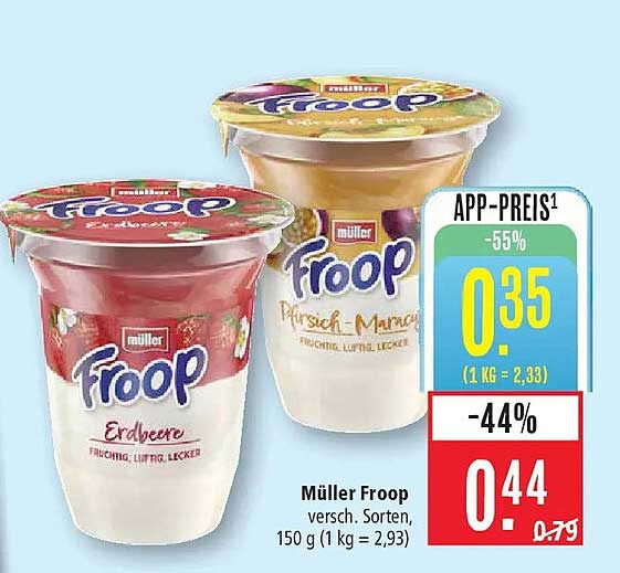 Müller Froop versch. Sorten, 150 g (1 kg = 2,93)