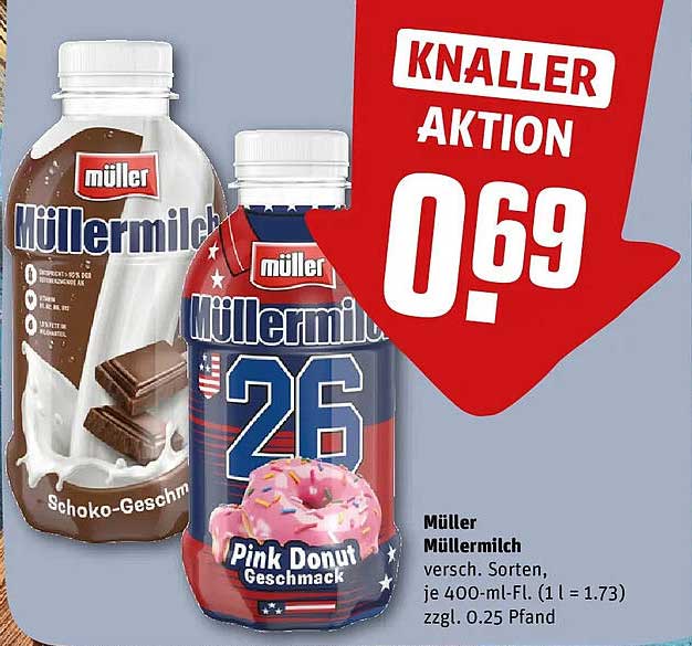 Müller Müllermilch versch. Sorten, je 400-ml-Fl. (1 l = 1.73) zzgl. 0.25 Pfand