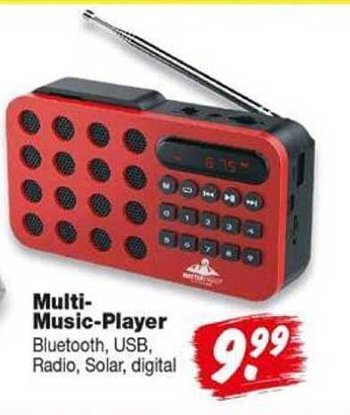 Multi-Music-Player Bluetooth, USB, Radio, Solar, digital