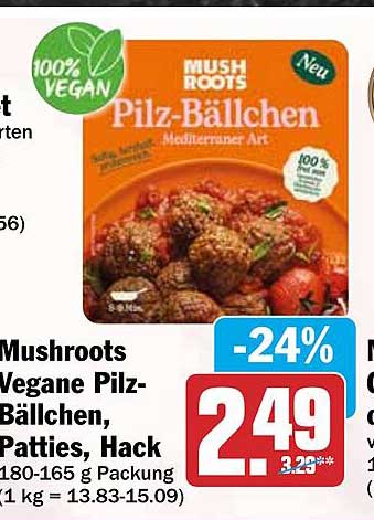 Mushrooms Vegane Pilz-Bällchen, Patties, Hack 180-165 g Packung