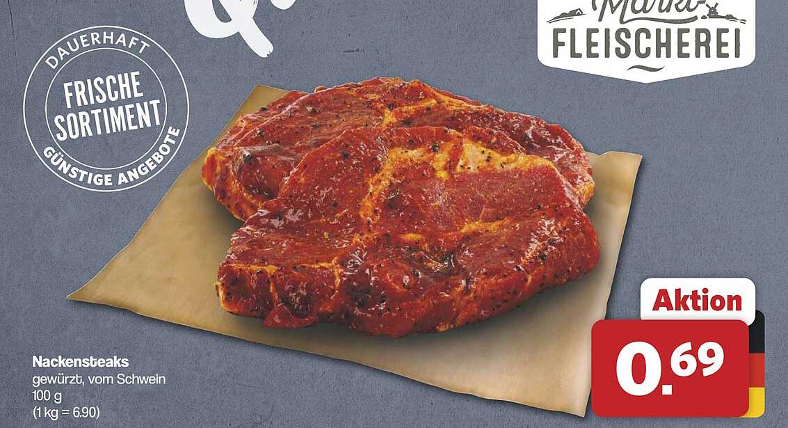 Nackensteaks gewürzt, vom Schwein 100 g (1 kg = 6.90)