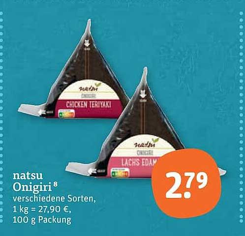 natsu Onigiri verschiedene Sorten, 1 kg = 27,90 €, 100 g Packung