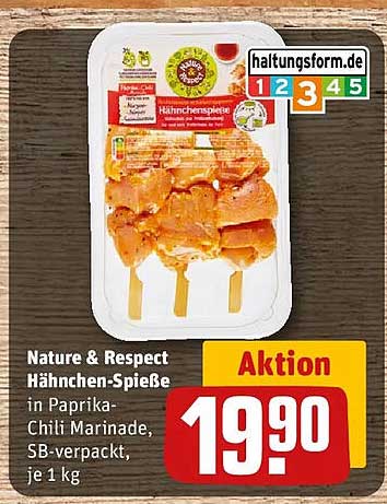 Nature & Respect Hähnchen-Spieße in Paprika-Chili Marinade, SB-verpackt, je 1 kg