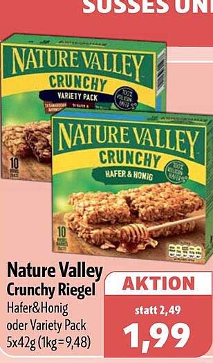 Nature Valley Crunchy Riegel Hafer&Hönig oder Variety Pack 5x42g (1kg=9,48)