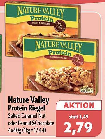 Nature Valley Protein Riegel Salted Caramel Nut oder Peanut&Chocolate 4x40g (1kg=17,44)