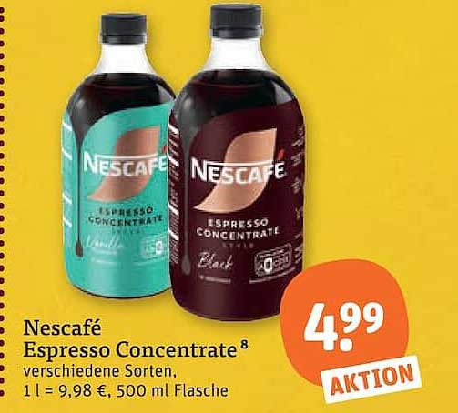 Nescafé Espresso Concentrate verschiedene Sorten, 1 l = 9,98 €, 500 ml Flasche