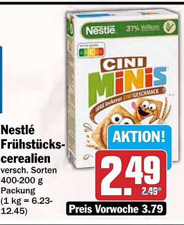 Nestlé Frühstückscerealien versch. Sorten 400-200 g Packung (1 kg = 6.23-12.45)