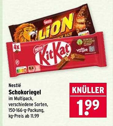 Nestlé Schokoriegel im Multipack, verschiedene Sorten, 150-166-g-Packung, kg-Preis ab 11.99