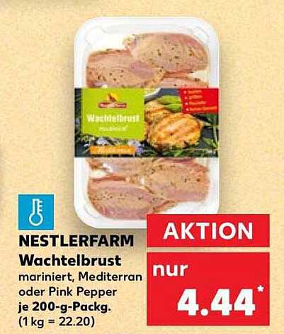 NESTLERFARM Wachtelbrust mariniert, Mediterran oder Pink Pepper je 200-g-Packg. (1 kg = 22.20)