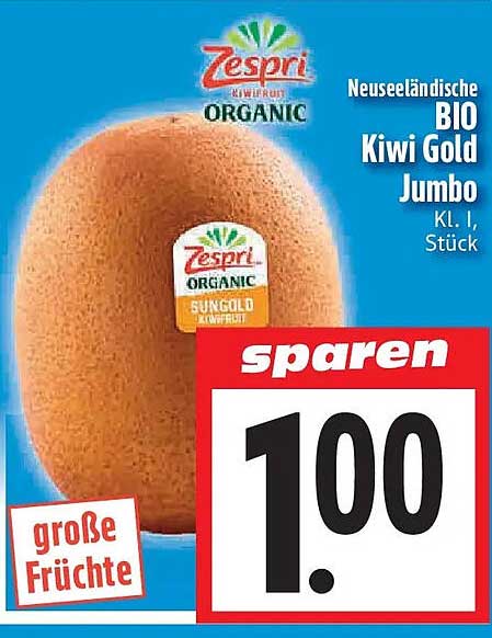 Neuseeländische BIO Kiwi Gold Jumbo, Kl. I, Stück