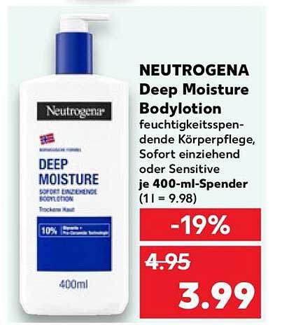 NEUTROGENA Deep Moisture Bodylotion feuchtigkeitsspendende Körperpflege, Sofort einziehend oder Sensitive je 400-ml-Spender (1 l = 9.98)