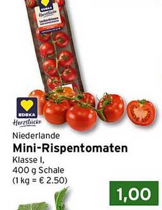 Niederlande Mini-Rispentomaten Klasse I, 400 g Schale (1 kg = € 2.50)