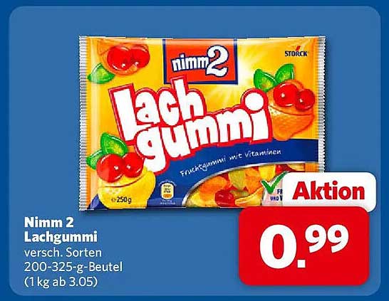 Nimm 2 Lachgummi versch. Sorten 200-325-g-Beutel (1 kg ab 3.05)