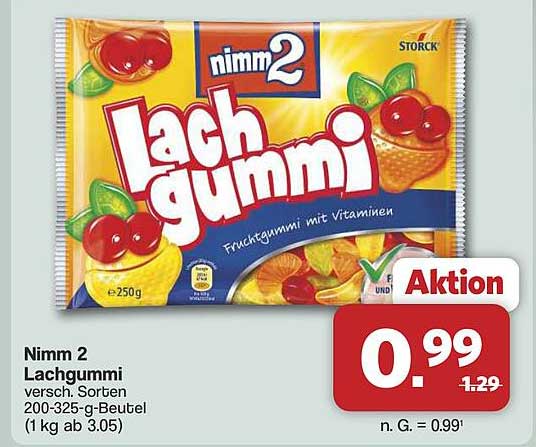 Nimm 2 Lachgummi versch. Sorten 200-325-g-Beutel (1 kg ab 3.05)