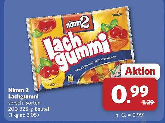 Nimm 2 Lachgummi verschied. Sorten 200-325-g-Beutel (1 kg ab 3.05)