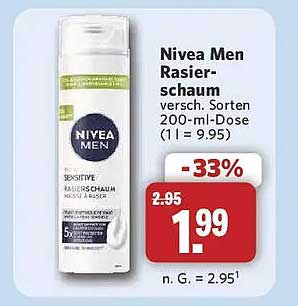 Nivea Men Rasierschaum versch. Sorten 200-ml-Dose (1 l = 9,95)
