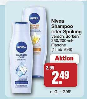 Nivea Shampoo oder Spülung verschieden. Sorten 250/400-ml-Flasche (1 l ab 9.96)