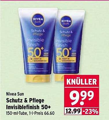 Nivea Sun Schutz & Pflege Inivisiblfnish 50+ 150-ml-Tube, I-I-Preis 66.60