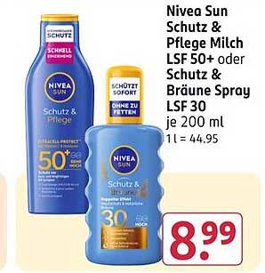 Nivea Sun Schutz & Pflege Milch LSF 50+ oder Schutz & Bräune Spray LSF 30 je 200 ml