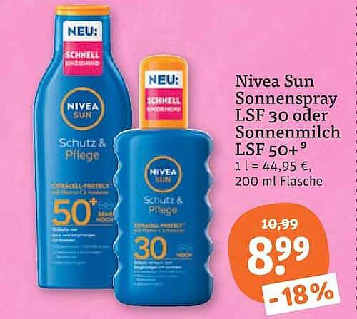 Nivea Sun Sonnenspray LSF 30 oder Sonnenmilch LSF 50+
