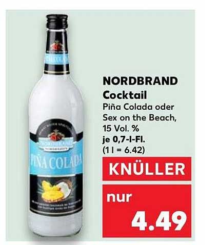 NORDBRAND Cocktail Piña Colada oder Sex on the Beach, 15 Vol. %, je 0,7-l-Fl. (1 l = 6.42)