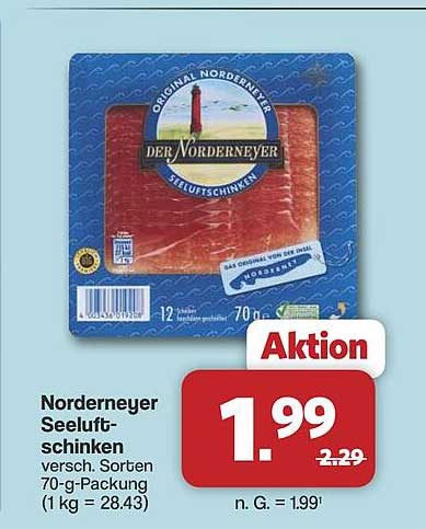 Norderneyer Seeluft-schinken versh. Sorten 70-g-Packung (1 kg = 28.43)