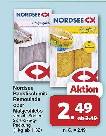 Nordsee Backfisch mit Remoulade oder Majestflets versch. Sorten 2x70-275-g-Packung (1 kg ab 11.32)