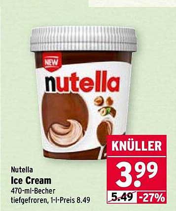 Nutella Ice Cream 470-ml-Becher tiefgefroren, 1-l-Preis 8.49