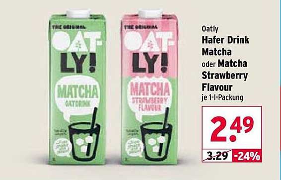 Oatly Hafer Drink Matcha oder Matcha Strawberry Flavour je 1-l-Packung