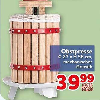 Obstpresse ø 27 x H 56 cm, mechanischer Antrieb