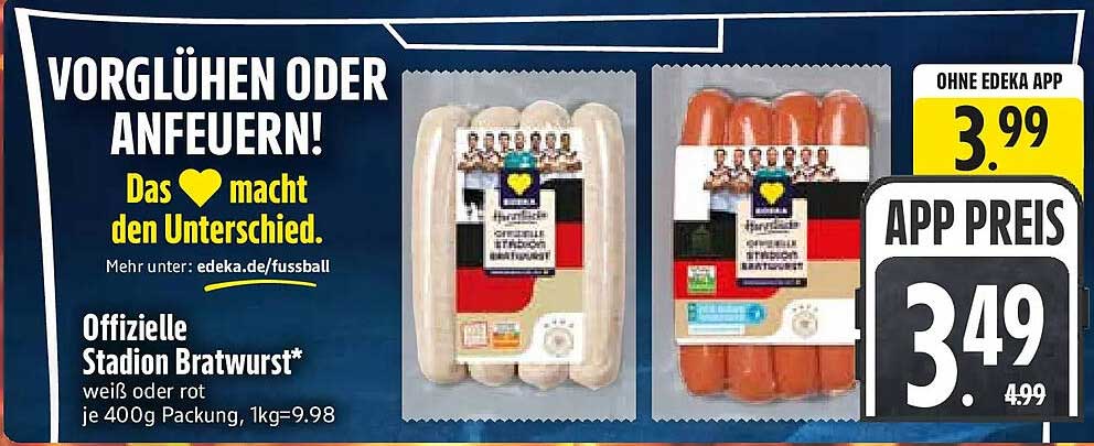 Offizielle Stadion Bratwurst* weiß oder rot je 400g Packung, 1kg=9,98