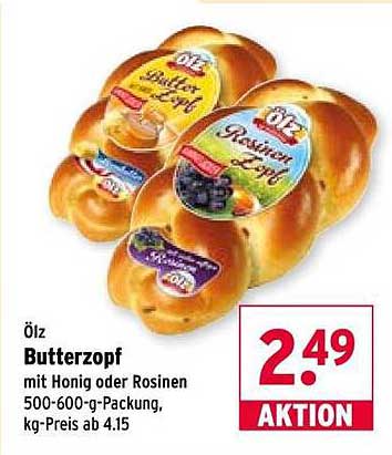 Ölz Butterzopf mit Honig oder Rosinen