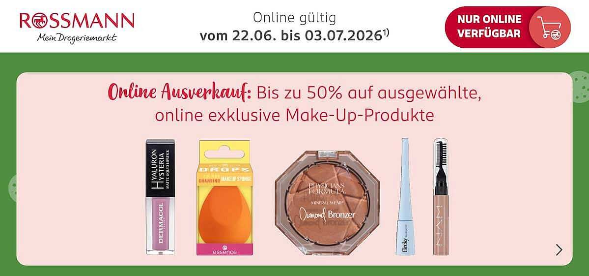 Online Ausverkauf: Bis zu 50% auf ausgewählte, online exklusive Make-Up-Produkte