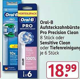 Oral-B Aufsteckzahnbürste Pro Precision Clean 8 Stück oder Sensitive Clean oder Tiefenreinigung je 6 Stück